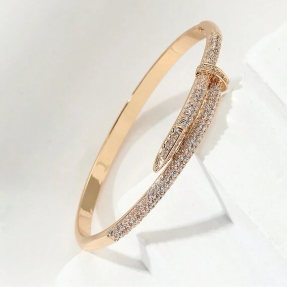 New 18K Gold Paved Rhinestone Bangle - Picture 5 of 6